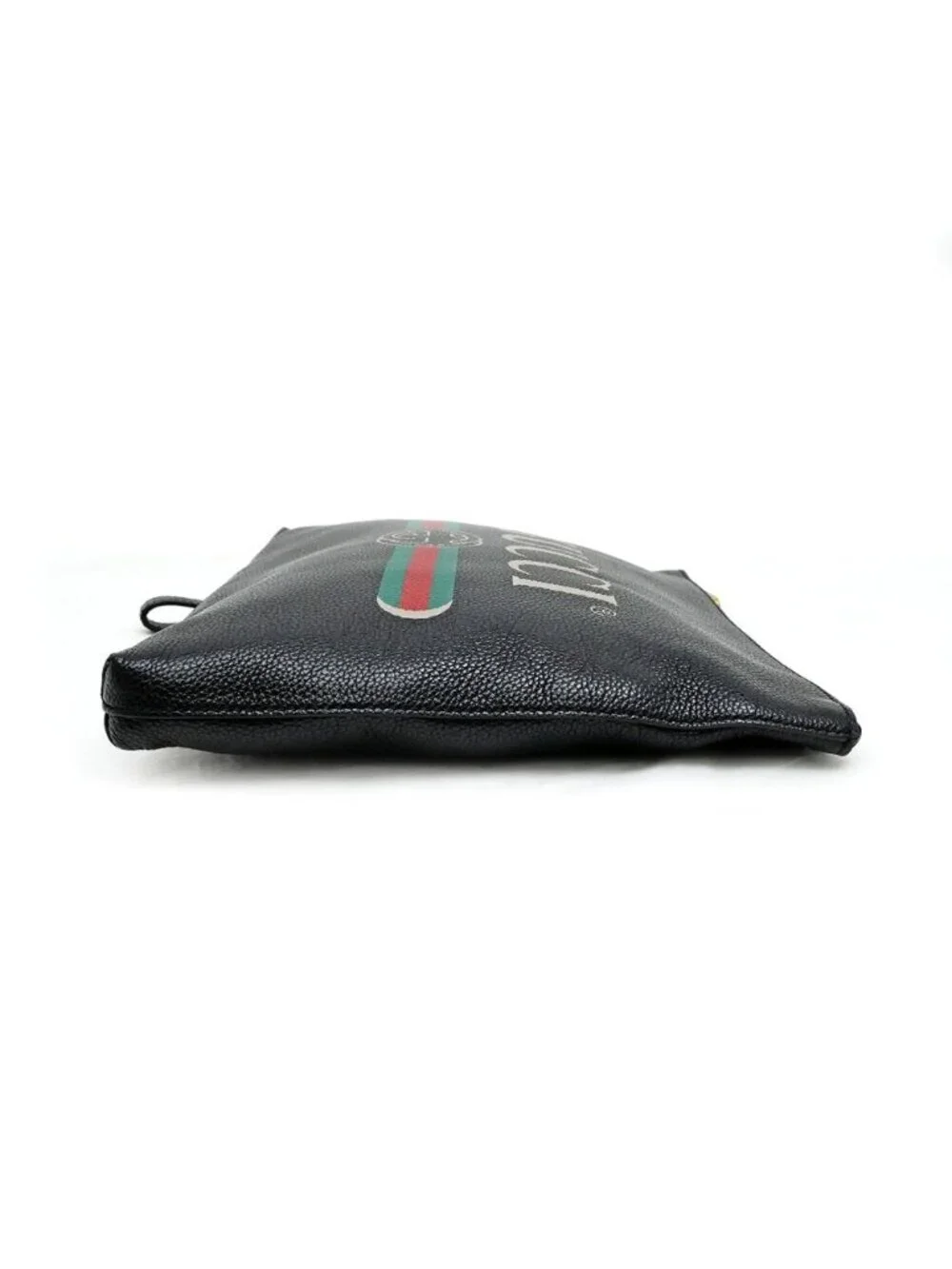 Gucci Logo Print Clutch Black Gold Leather
